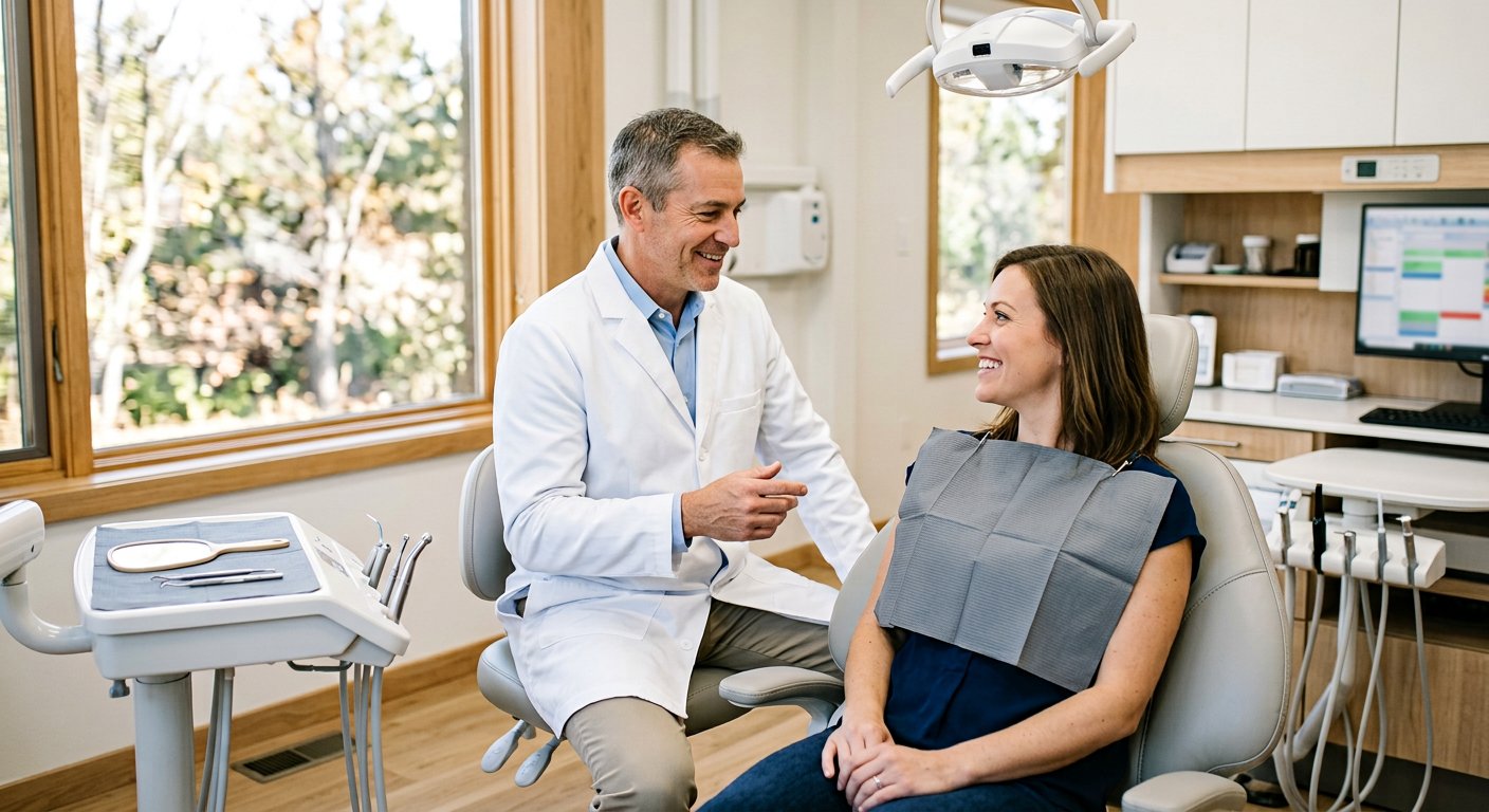Dentist consulting with a patient in a modern dental office