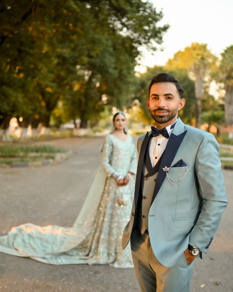 Blue suit groom